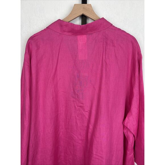 NEW Marina Rinaldi Fisica 100% Linen Button Down Top Womens 24 Plus Pink Fuchsia - Picture 8 of 13